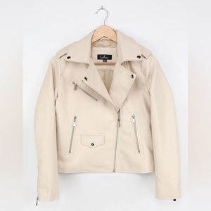 NWT LULUS XS Beige Vegan Leather Bikercore Moto Boho Rocker Edgy Glam Jacket
